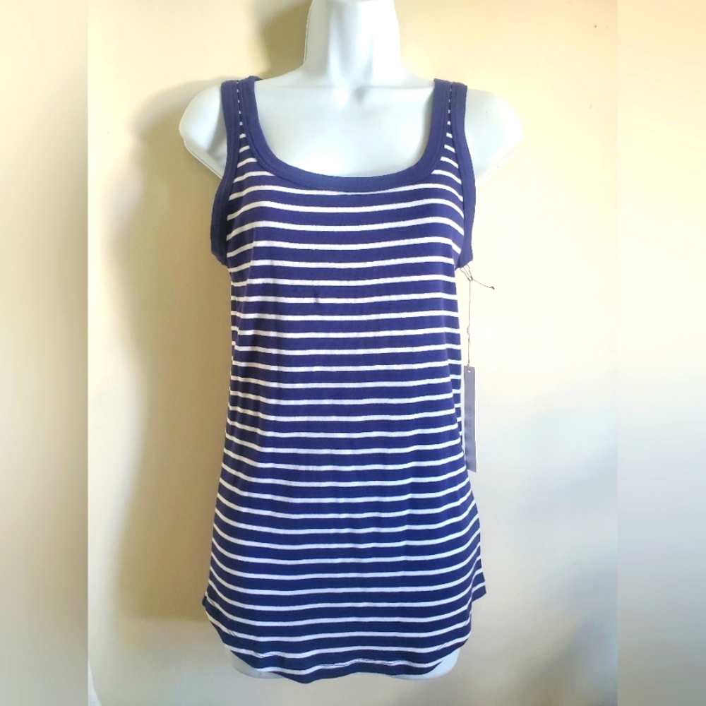 New Caslon Navy-White Striped Tank Top Small